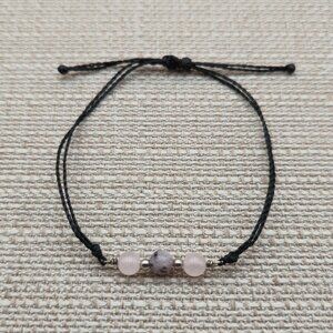 7 Inch Black Cloth And Rose Quartz Stones Bracelet A5089